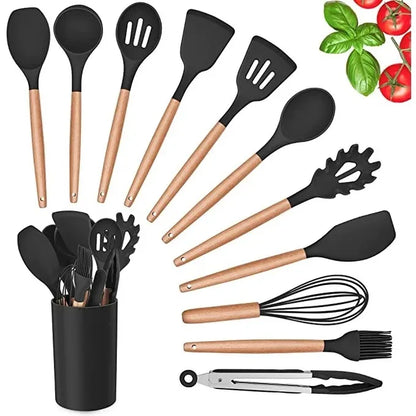 Kit 11 Peças Colher para Cozinha Silicone BPA Antiferrugem Utensílios de Cozinha